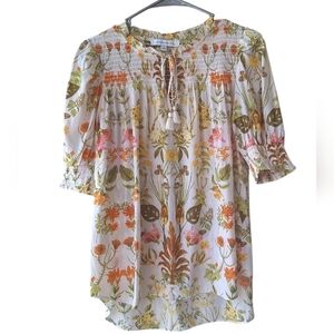 Floral Smocked Peasant Blouse - White Multi